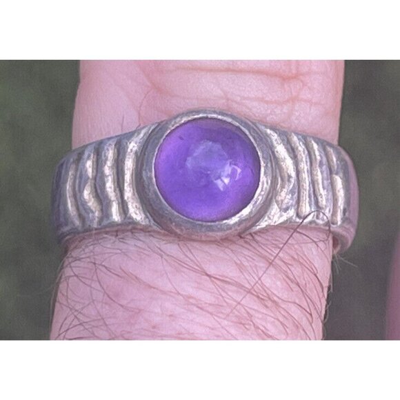 Vintage Sterling Silver Ring 925 Size 6.5 Amethyst Cabochon Band Hallmarked RCK - Picture 3 of 10